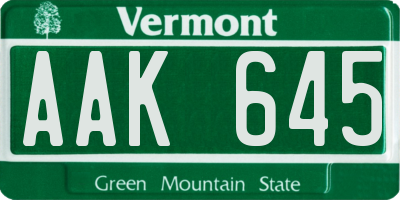 VT license plate AAK645