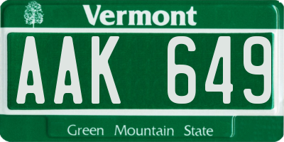 VT license plate AAK649