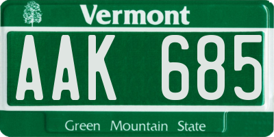 VT license plate AAK685