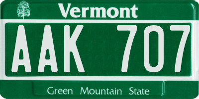VT license plate AAK707