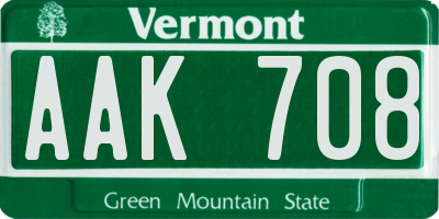 VT license plate AAK708