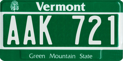 VT license plate AAK721