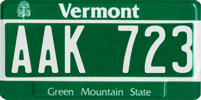 VT license plate AAK723
