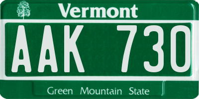 VT license plate AAK730