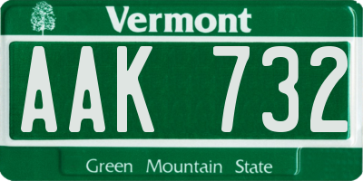 VT license plate AAK732