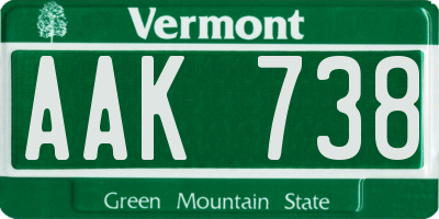 VT license plate AAK738