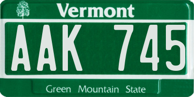 VT license plate AAK745