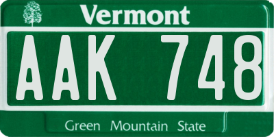 VT license plate AAK748