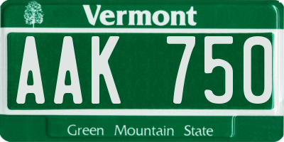 VT license plate AAK750
