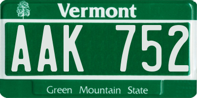 VT license plate AAK752