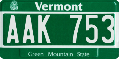 VT license plate AAK753