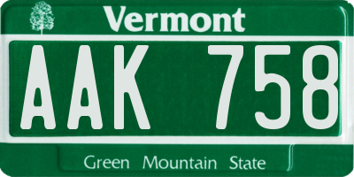 VT license plate AAK758