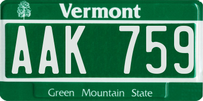 VT license plate AAK759
