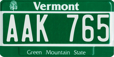 VT license plate AAK765