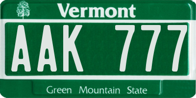 VT license plate AAK777