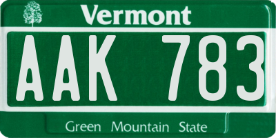 VT license plate AAK783