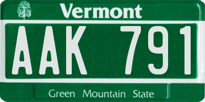 VT license plate AAK791