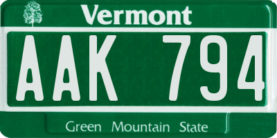 VT license plate AAK794