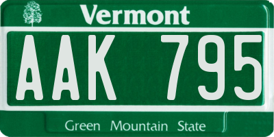 VT license plate AAK795
