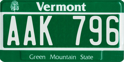 VT license plate AAK796