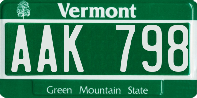 VT license plate AAK798