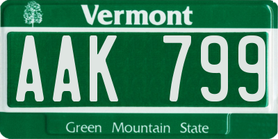 VT license plate AAK799