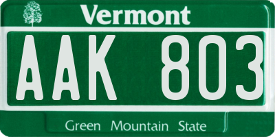 VT license plate AAK803