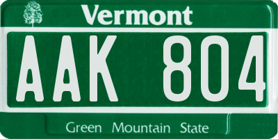 VT license plate AAK804