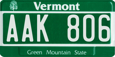 VT license plate AAK806