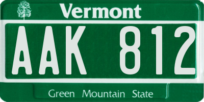 VT license plate AAK812