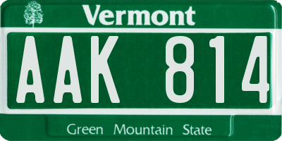 VT license plate AAK814