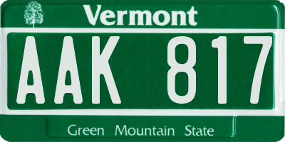 VT license plate AAK817