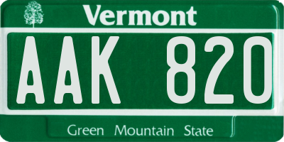 VT license plate AAK820