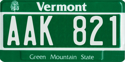 VT license plate AAK821