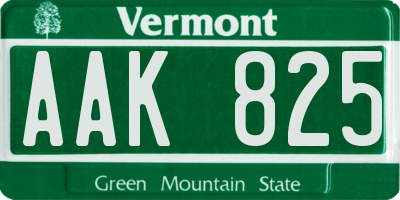 VT license plate AAK825