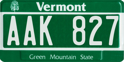 VT license plate AAK827