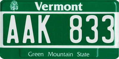 VT license plate AAK833