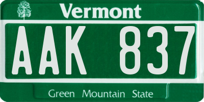 VT license plate AAK837