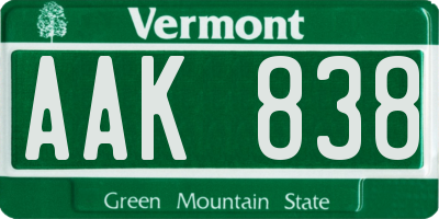 VT license plate AAK838