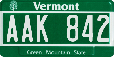 VT license plate AAK842