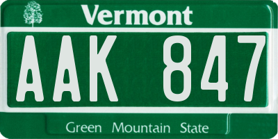 VT license plate AAK847