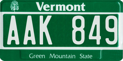 VT license plate AAK849