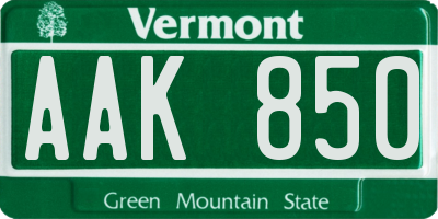 VT license plate AAK850