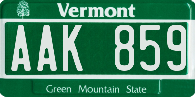 VT license plate AAK859