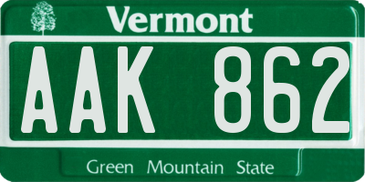 VT license plate AAK862
