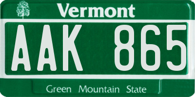 VT license plate AAK865