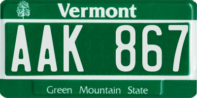 VT license plate AAK867