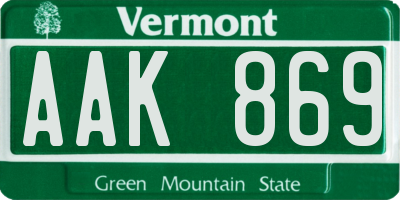 VT license plate AAK869