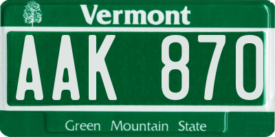 VT license plate AAK870