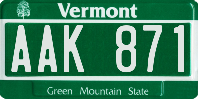 VT license plate AAK871